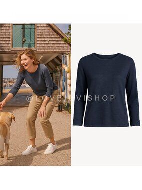 Coastal | Vince Linen Navy Pullover Sweater | Classic Coastal Lightweight Luxe